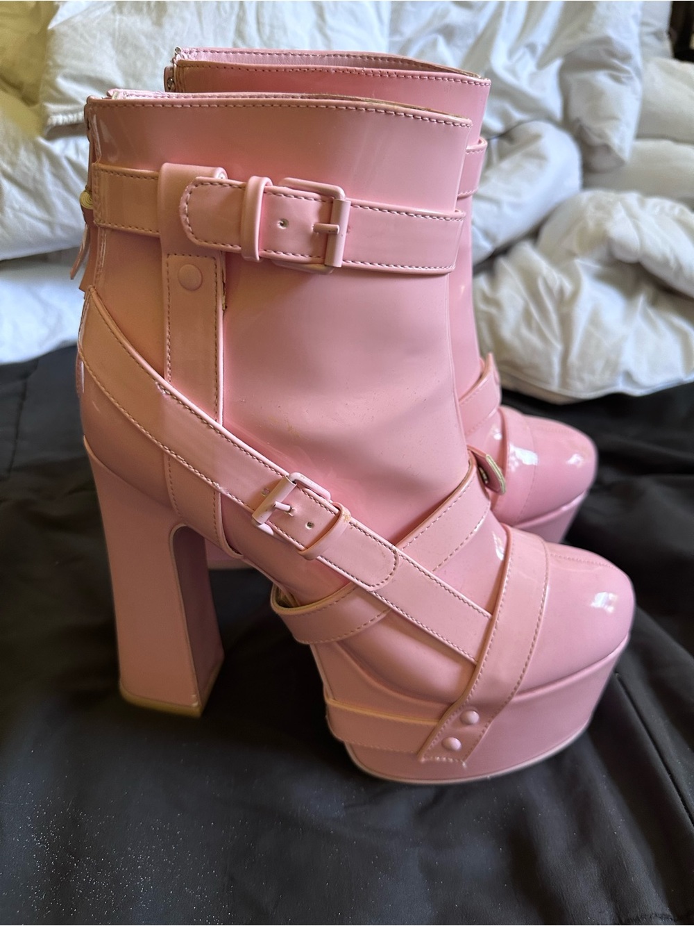 Women’s Pink High Platform Buckle Ankle Boots